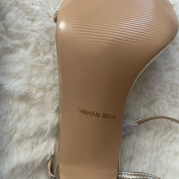 Women's Heeled Sandals Round Open Toe Gold Strappy Slingback High Heels - Picture 11 of 12